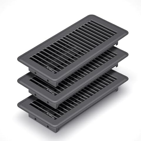 FanGoFast 4" x 10" (Duct Opening Size) Floor Register Dark Gray 3 Pack Premium Steel Easy Adjust Floor Vent Cover for Home Cover