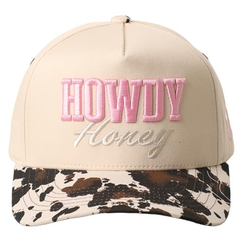MIRMARU 3D Embroidered Trucker Hat – 5 Panel Cotton Baseball Cap with Fun Text Designs – Adjustable for Men and Women (US, Alpha, One Size, Howdy Honey,Cow)