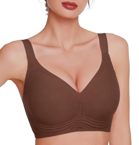 VRCOMFY 2026 Jelly Bras for Women Push Up Wireless Bralette Soft Full Coverage Comfortable Everyday Tshirt Bra Coffee