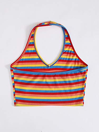 Makemechic Women's Summer Sleeveless V Neck Halter Crop Tank Top A Multi M #TOP1