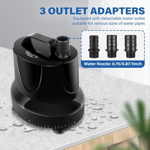 Image of Simple Deluxe 1056GPH 85W Bottom Suction Water Table Pump (4000L /H) with 3 Nozzles for Fish Tank, Pond, Aquarium, Hydroponics, Black