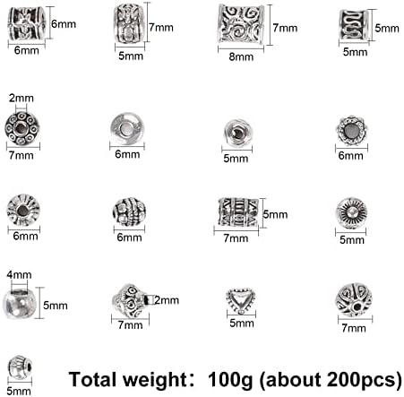 FOGAWA 200pcs Silver Spacer Beads 100g Mixed Tibetan Spacer Beads Alloy Jewelry Spacers for DIY Crafts Bracelets Necklaces Jewelry Making