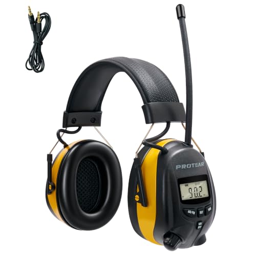 PROTEAR Digital AM/FM Radio Headphones NRR 25dB Safety Earmuffs for Mowing & Construction