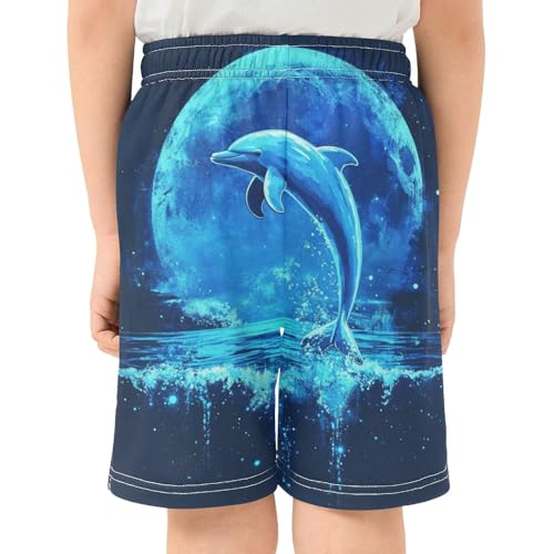 DOMIKING Moon Ocean Wave Blue Kids Shorts Pull-on Boys Shorts with Elastic Waist Casual Athletic Pants for Summer Playwear3