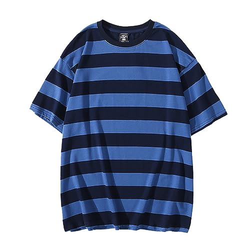 Mens T-Shirt Short Sleeve Harajuku Oversized Striped Pullover Crew Neck Casual Matching Streetwear Daily Home Nightshirt