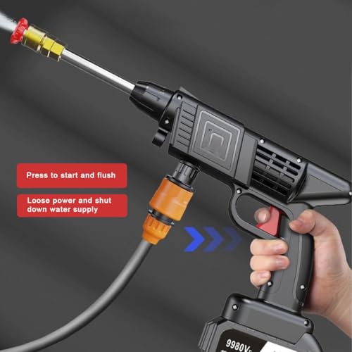 Battery operated pressure washer, 24 V 1500 Mah battery, with 6-in-1 nozzle, 5 m hose, for, watering plants, floor cleaning, pets, outdoor car cleaning tool (black) (Black-H) - Image 8