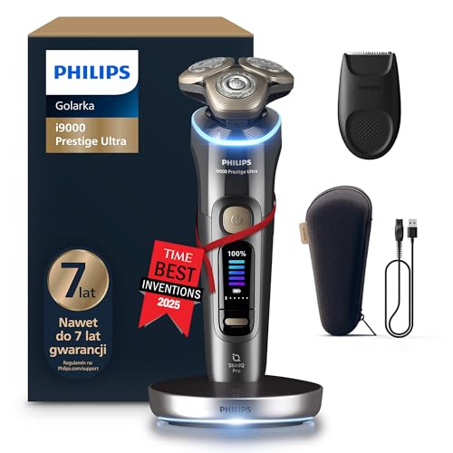 Philips Shaver i9000 Prestige Ultra, golarka elektryczna do golenia na sucho i mokro z technologią Skin IQ Pro, System Triple Lift & Cut, obrotowe 360º ostrza, 5 trybów golenia, Model XP9402/11