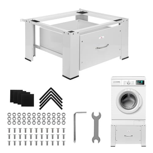 Maclean MC-117W Base para lavadora secadora con cajón incorporado de alta estabilidad hasta 150 kg 63 × 54 cm blanco ergonómico