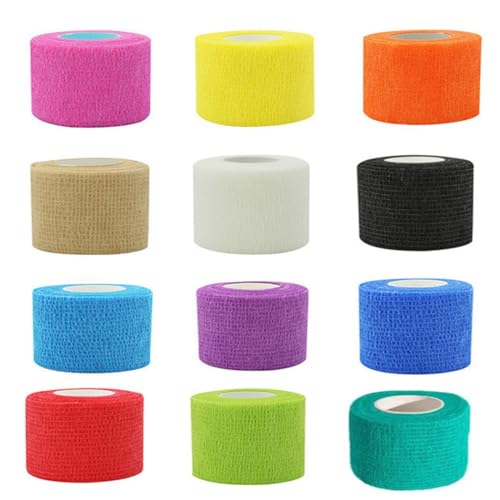 ZEPIQOR 12 Rollos Tape Crossfit, 2,5 cm x 4,5 m vendas autoadhesivas, venda cohesiva, Venda Cohesiva Venda Elastica Adhesiva Esparadrapo Deportivo para Deportes Mano Brazo Pie Articulación Dedo