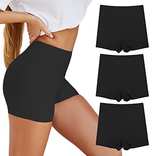 SHARICCA BoyShorts Panties for Women Seamless Soft Boy Shorts Underwear Short Boxer Briefs Anti Chafing Multiple Pack (3 Pack) Black Large
