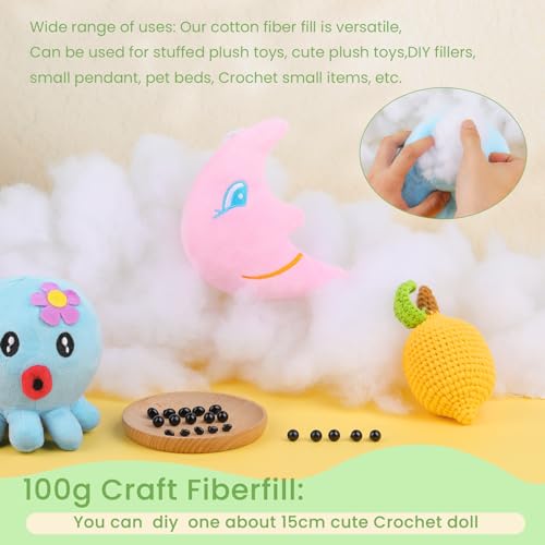 Fedmut Polyfill Stuffing, 100g/3.53oz Premium Polyester Fiber Fill, High Resilience Poly Filling Stuffing for Stuffed Animals, Small Dolls Crochet Handicraft, Pillow Cushion and Plush Filling - Thumbnail 6
