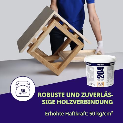 Holz Leim – Starker D3-Pva-Kleber 5 kg – Ultrastarker Holzleim Wasserfest für Möbel Hartholz Sperrholz Mdf & mehr – Schnell Trocknender Pva Holzleim Transparent – Heimwerkerbedarf von Point