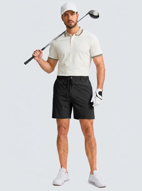 PRIVIMIX Mens Stretch 7 Inch Casual Shorts with Multi-Pocket Quick Dry Lightweight Shorts for Golf Summer