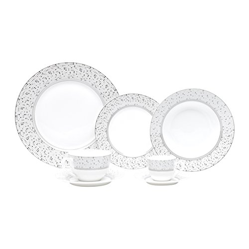 Aparelho de Jantar com 42 Peças de Porcelana New Bone Precious Mail Box Lyor Prata e Branco Único