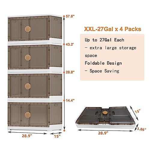 Extra Large Storage Bins With Lids - 4 Packs Plastic Storage Bins For Closet Organizers And Storage, 27Gal Folding Storage Box, Stackable Storage Bins With Open Front Door, Storage Bins With Wheels, Collapsible Storage Bins For Home Kitchen (Xxl) #TOP1