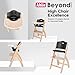 Abiie Beyond Junior Wooden High Chair with Tray - Adjustable and Convertible High Chair for Babies and Toddlers - 6 Months to 250 Lb - Water Resistant - Natural Wood/Black Pearl Cushion