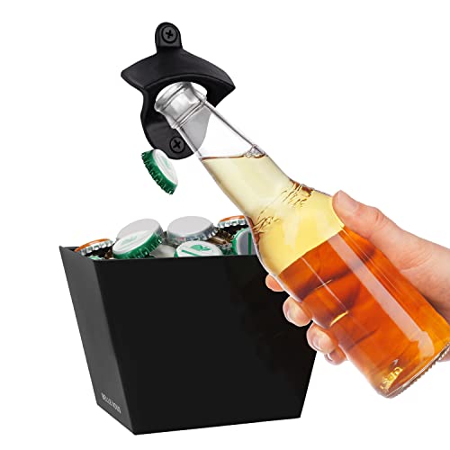 Belle Vous Wall Mounted Bottle Opener With Cap Catcher - Black Bottle Opener With Mounting Screws And Wall Plugs - Beer Bottle Opener For Home, Bar, And Kitchen - Gift For Men, Husband, Or Dad #TOP29