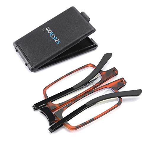 SZEOEOM Ultra-Thin Foldable Reading Glasses Ultra-light Bule-light Folding Readers for Men Women Compact Travel Portable Rectangle Eyewear Case (Tortoise