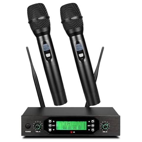 ZRAMO 200-Channel Wireless Microphone System, Dual UHF Metal Cordless Mic Set, Long Distance 160-250Ft,Auto Scan Frequency, Use for Karaoke Singing, Family Party,Church(ZM-W58) Cover