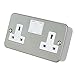 Price comparison product image Invero 2 Way Gang Mains Metal Clad Switched Socket Outlet 13A