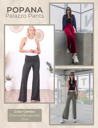 Image of Popana Wide-Leg Pants Palazzo Pants, Soft Lightweight Flowy Bootcut Wide Leg Lounge Pants for Women 3-Pack