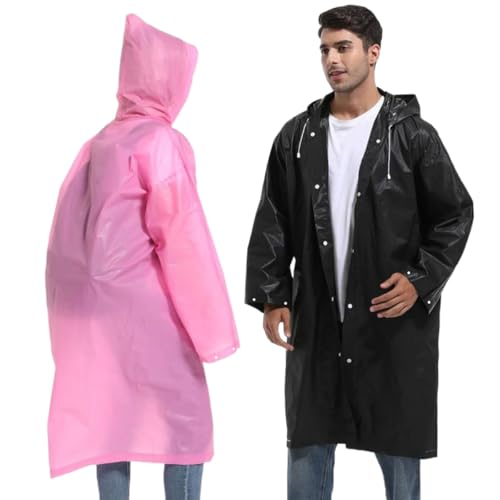 SHOCHX 2 Stück Regenjacken Wiederverwendbar Regenponcho, Unisex Eva Regenmantel Poncho Regenbekleidung Regenschutz Regen Zubehör für Wandern Camping Radfahren Reisen