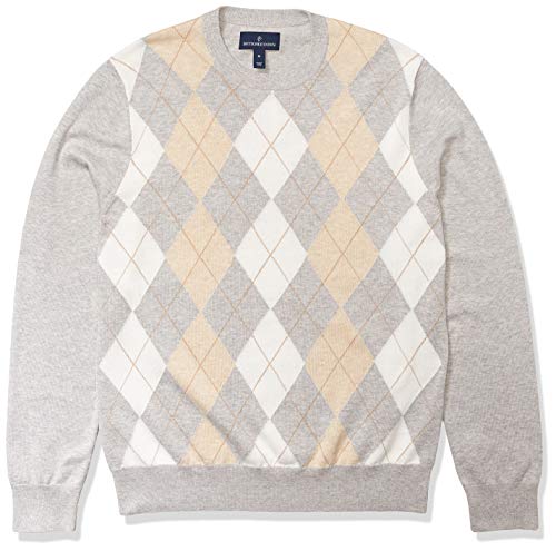 Amazon Brand - Buttoned Down Men's 100% Supima Cotton Crew Neck Sweater, Light Heather Grey Argyle, Large