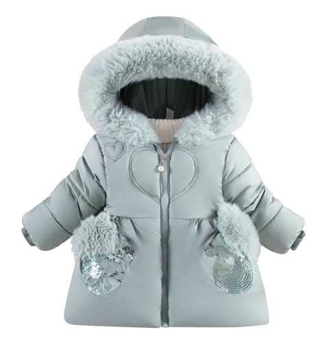 SEAUR Toddler Girls Winter Puffer Down Coat Cute Kids Fleece Lined Jacket Warm Fuax Fur Hoodie Coats