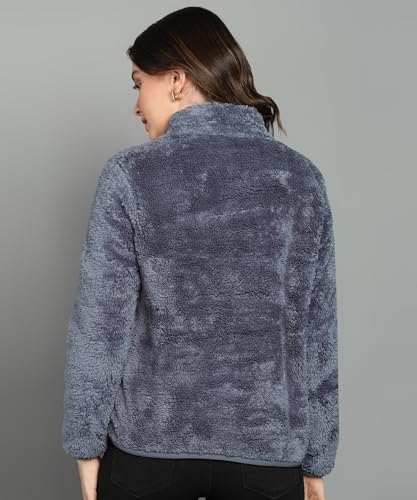 Image of Alan Jones Clothing Women's Fluffy Yarn Fleece Full-Zip Jacket | Soft Lightweight Warm Outerwear with Stand Collar & Piping at Hem & Cuffs
