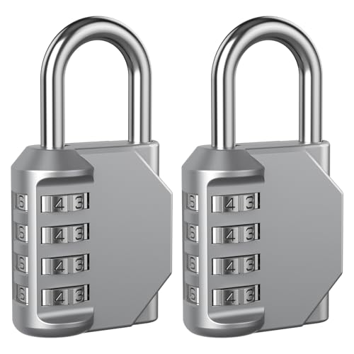 Image of AST Combination-Padlock, 4-Digit Resettable Passcode Padlock, 2 Pack, School Gym Locker, Sports Locker, Metal Portable Lock, Combo Lock for Fence, Toolbox, Gate, Case, Hasp Storage (Silver)
