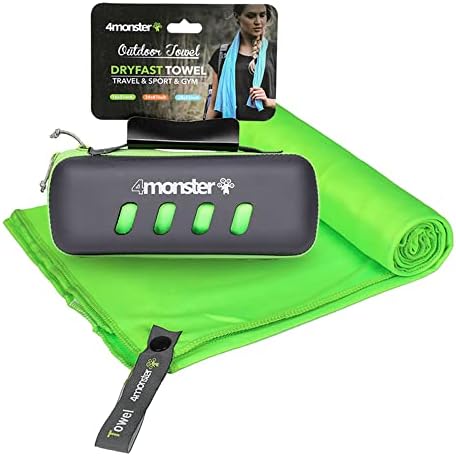 4Monster Microfiber Towel with Carry Case, Super Absorbent Travel Towel, Quick Dry Towel, Camping Towel, Great for Gym, Beach, Swimming, Backpacking and More