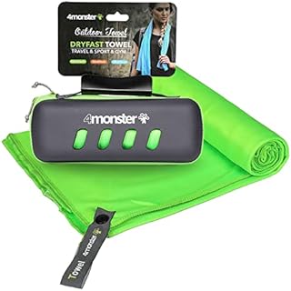 4Monster Microfiber Towel with Carry Case, Super Absorbent Travel Towel, Quick Dry Towel, Camping Towel, Great for Gym, Beach, Swimming, Backpacking and More