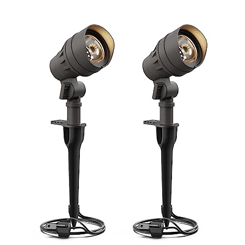 Goodsman Landscape Lighting 2Pk Low Voltage Landscape Lights Led Low Voltage Landscape Spotlights 4.5W 205 Lumen Floodlights With Cable Connectors Metal Stakes 9127-96603-02A Black #TOP7
