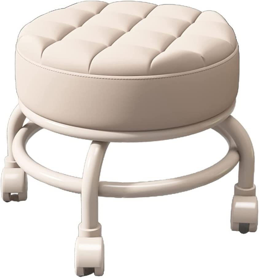 FMQSHOP 360° Rolling Low Stool with Cushion, PU Roller Seat with Wheels for Garage, Gardening, Home, Daily Party, Nail Salon, Spa, Pedicure, Fitness Sport