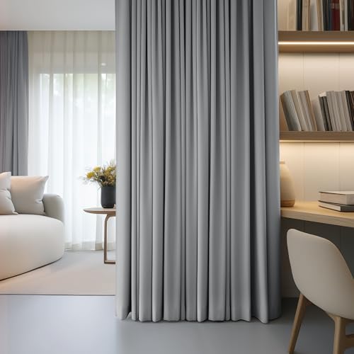 Image of FMFUNCTEX 100% Dark Grey Blackout Patio Sliding Glass Door Curtains 84 inch Length, Grommet Extra Wide Living Room Divider Curtains, Thermal Insulated Curtain Drapes for French Door /Bedroom 1 Panel