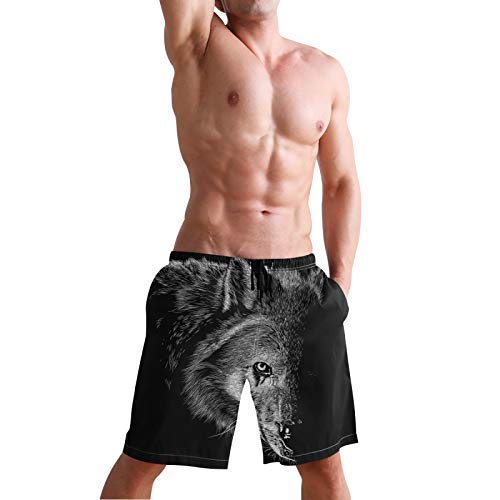 Men's Summer Cool Swim Trunks Quick Dry Wolf Black Printed Holiday Beach Board Shorts with Mesh Lining4