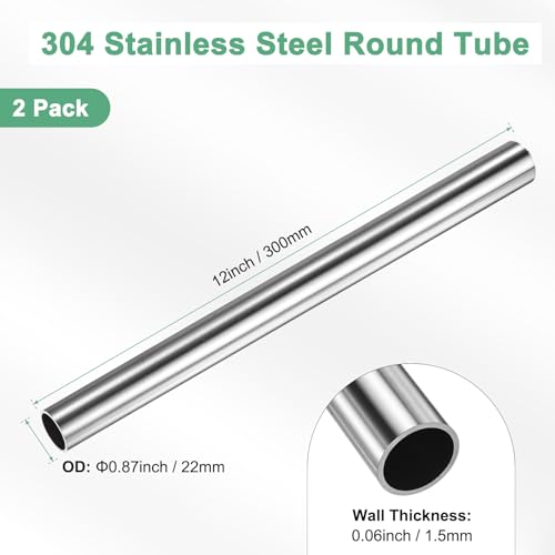 M METERXITY 2 Stück 300mm 304 Edelstahlrohr, 22mm Außendurchmesser 1,5mm Wandstärke Nahtloses Edelstahlrohr für Bau/Maschinenbau/DIY-Basteln, Metallgerades Rohr [22x0.06x12IN]