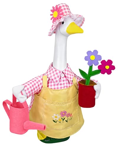 Ueyben Gardener Porch Goose Outfit Pink, Spring Goose Outfit Lawn Gooses Clothes Geese Costume for 23" Cement Plastic Geese Statue for Garden Yard Decoration