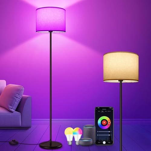 Floor Lamp, RGB Standing Lamp for Living Room, Dimmable, App-Controlled (Compatible with Alexa/Google Assistant), 16 Million Colors, DIY Mode, Music Mode & Timer Function, WiFi E27 Floor Lamp