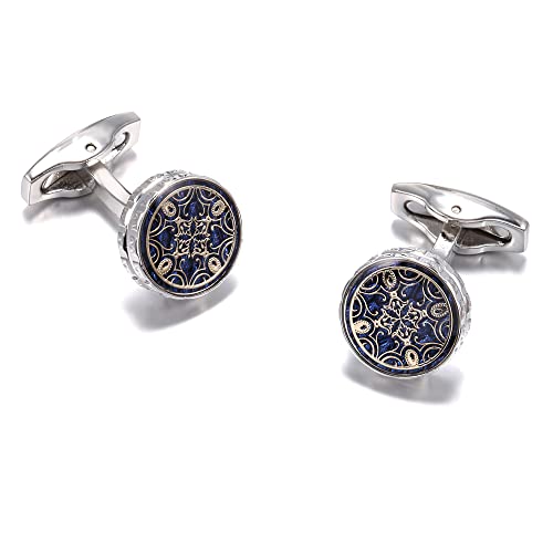 Cufflinks For Men Elegant Blue Pattern Cufflinks Round Shirt Cufflinks Classic Cuff Links For Men Business Gifts Valentine's Day Anniversary Birthday Christmas #TOP9