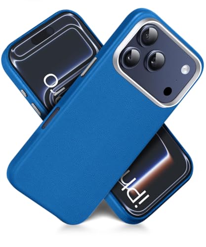 Image of WOW IMAGINE Back Cover for iPhone 17 Pro | Shockproof Tough Leather Texture Hard Mobile Case | Ultra Slim Non-Slip Grip | Inner Velvet Fabric | Metal Camera Ring - Blue