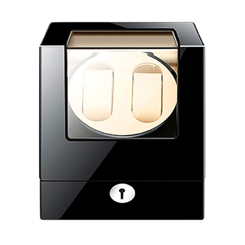 QUSYZD Watch Winder Box for 2 Automatic Watches Wooden Piano Paint Exterior Adapter and Battery Powered Quiet Motor,D