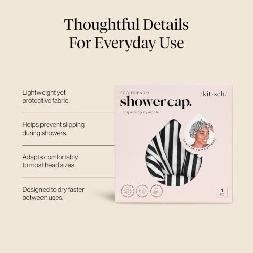 Image of Kitsch Luxury Large Shower Cap for Women - Stripe | Shower Caps for Women Reusable Waterproof - Non-slip, Comfortable Quick-dry Hair Shower Cap for All Hair Types