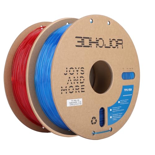 Image of 3DHojor TPU Filament 1.75mm TUP95A 3D Printer Filament Flexible Soft 3D Filament 1KG*2 Bundle fit Most FDM 3D Printers Dimensional Accuracy + /- 0.03 mm-Transparent Red /Blue