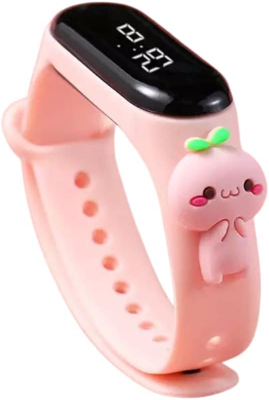 Digital Dial Waterproof Stylish and Fashionable Wrist Smart Watch LED Band for Kids, Rakhi, Colorful Cartoon Character Super Hero for Boys & Girls (Baby Pink Cute Toy)(Removable Silicon Strap)
