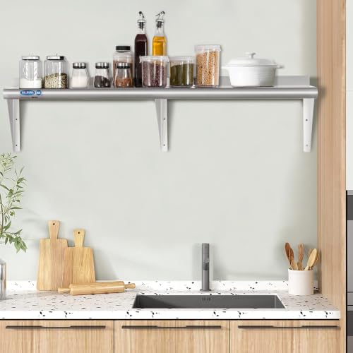 Image of HARDURA Stainless Steel Shelf 12 inch x 72 inch, 320lb Commercial Shelves Wall Mount Metal Shelving with Backsplash and Brackets for Kitchen, Restaurant, Laundry Room and Home