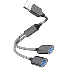 USB Male to Dual USB-C Female Splitter Cable, USB Splitter Y Cable, Dual Double Port Extender Hub, Type-C Adapter, Data & Charger Power, for Smartphone, Laptop, Tablet, PC, Car, Xbox