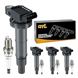 QYL Ignition Coil UF333 & Spark Plug 7092 BKR6EGP MIU12783 for Camry Matrix RAV4 Highlander Solara Vibe TC HS250h 2.4L 3.0L 3.3L l4 V6 (Set of 4)