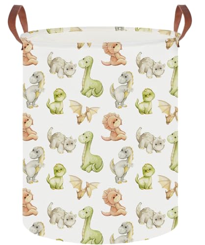 Image of 19.7 inch Laundry Basket,Dirty Clothes Hamper,Waterproof Storage Bin,Room Decor,Gift Baskets,Nursery Hamper(Watercolor Dinosaur)