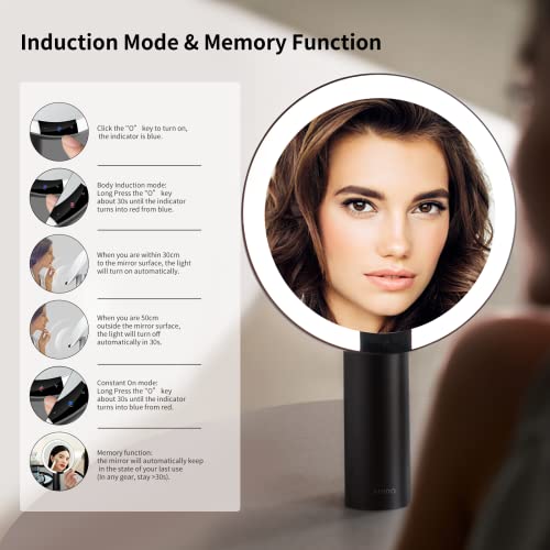 Amiro 9" Lighted Makeup Mirror With Smart Sensor & Touch-Control, 3 Colors & 6 Brightness Hd Vanity Mirror With Lights, Rechargeable & Cordless, Memory Function, Free Rotation, Gift For Woman - Black #TOP2
